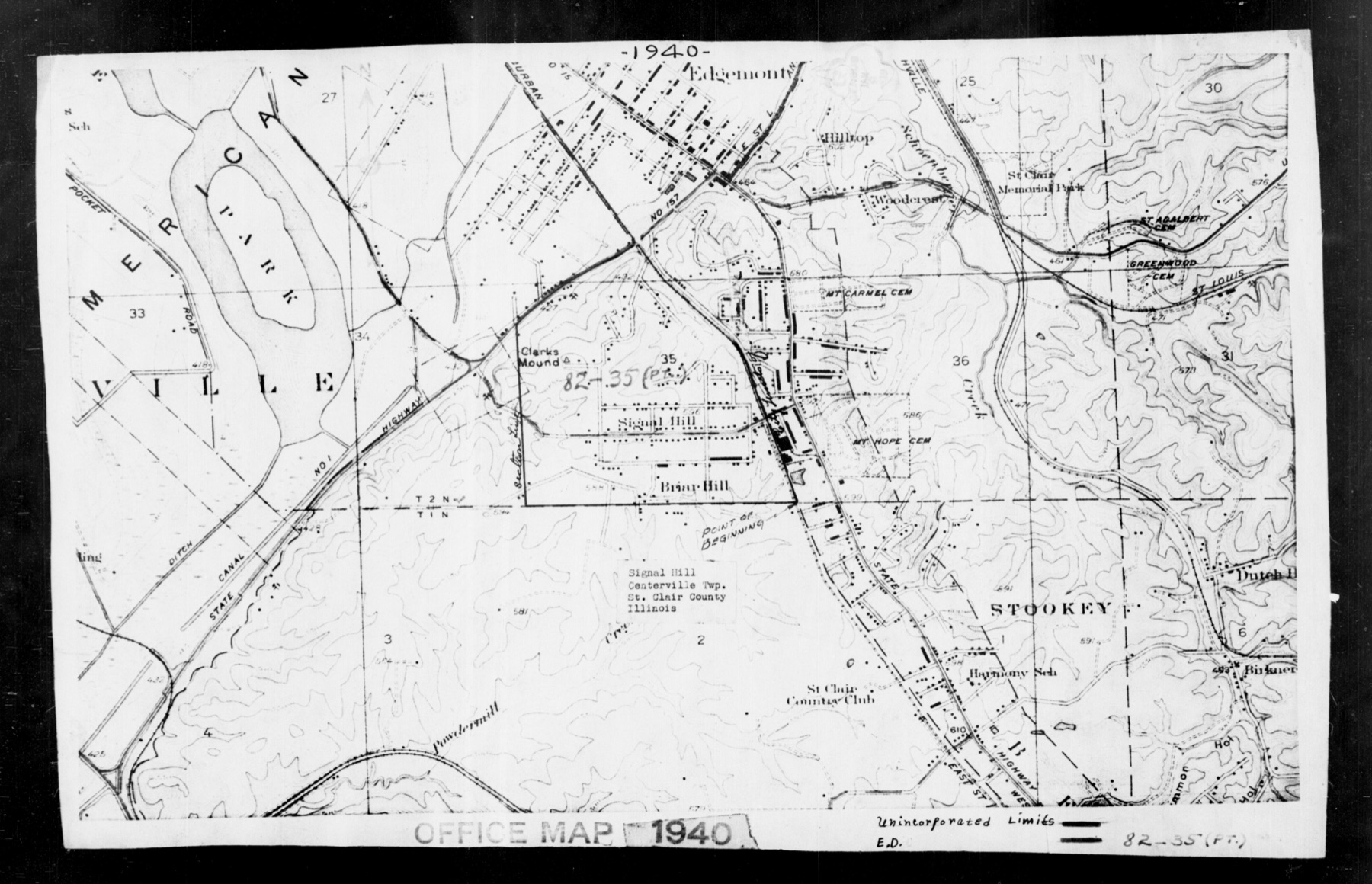 1940 Census enumeration district map labeled Signal Hill, showing the community's streets and surrounding terrain